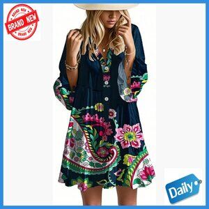 Flowy Babydoll Boho Dress with 3/4 Bell Sleeves and Tiered Hem